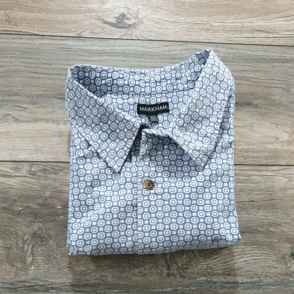 Markham 2XL Short Sleeve Mens Shirt Casual Soft Blue Office Vacation Beach Relax - Picture 7 of 8